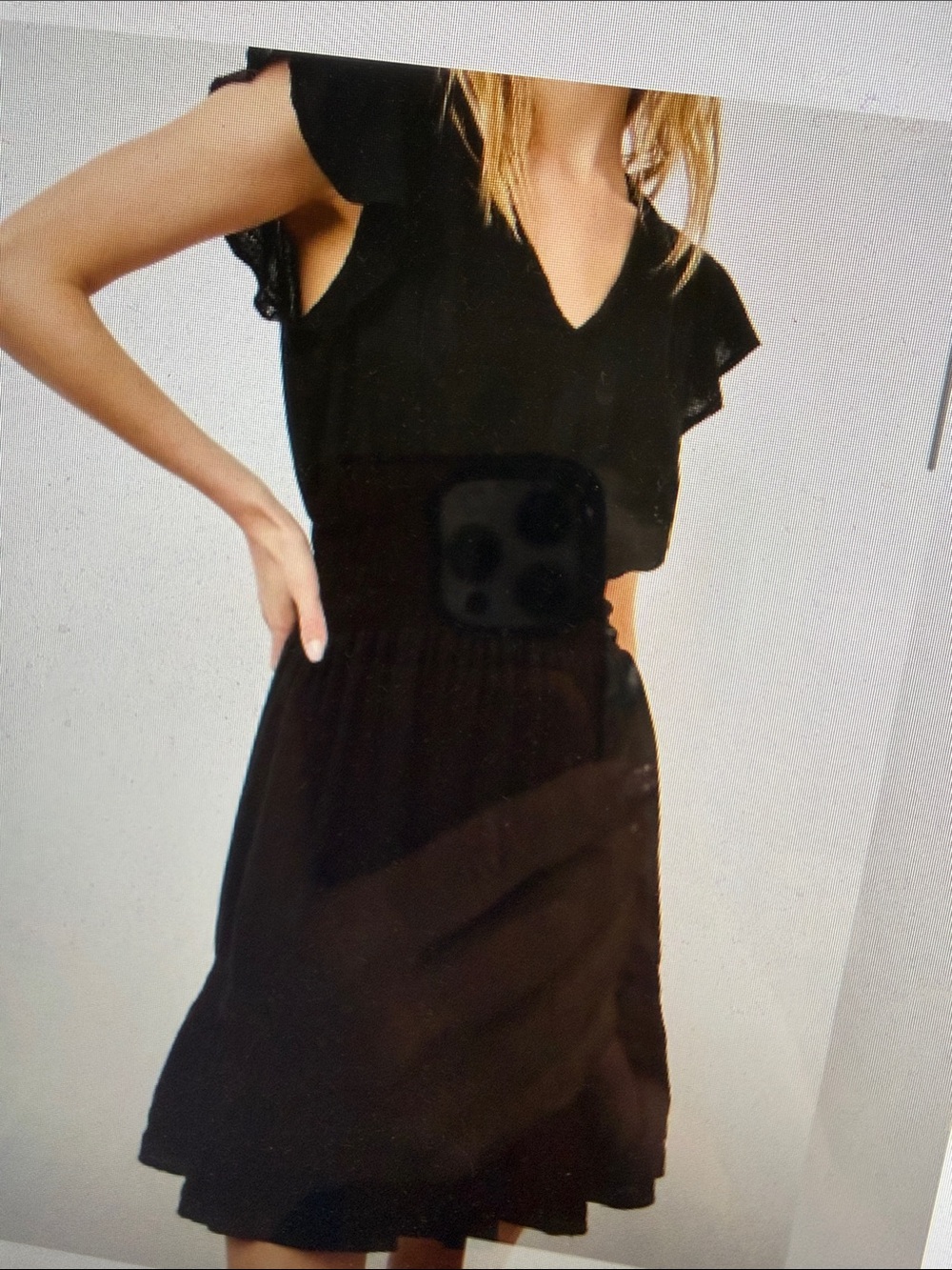 Rails Tara Boho CoquetteBlack Lace VNeck Smocked Flutter Cap Sleeve Mini Dress L